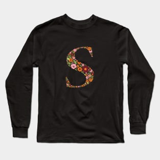 Retro Floral Letter S Long Sleeve T-Shirt